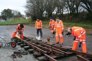 Cutting out a section of steel plate from the turnout