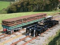 The new flat wagon loaded with rail