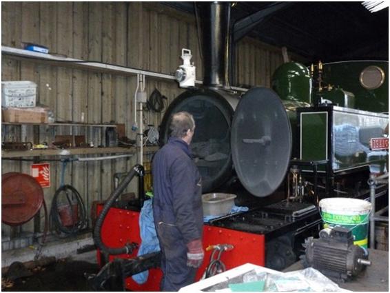 John Uphill cleans out ISAAC's smokebox, 2nd January 2014