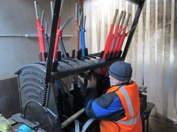 Fitting the newly-machined pins to the frame levers, 16th January 2014
