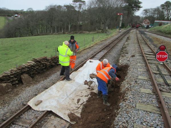 A canvas sheet protects the track and ballast, 23rd January 2014